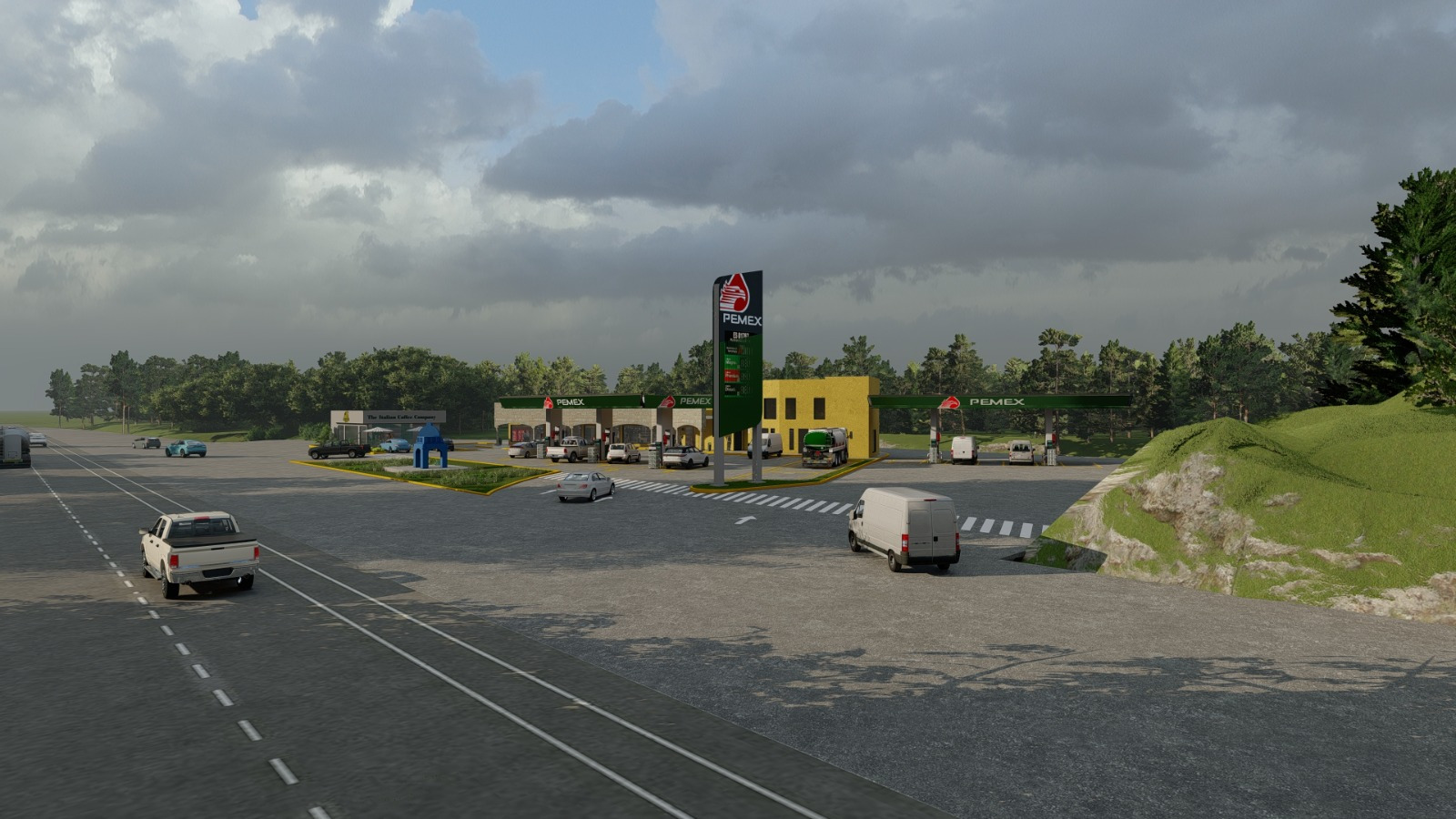 Render: acceso al parador desde la autopista